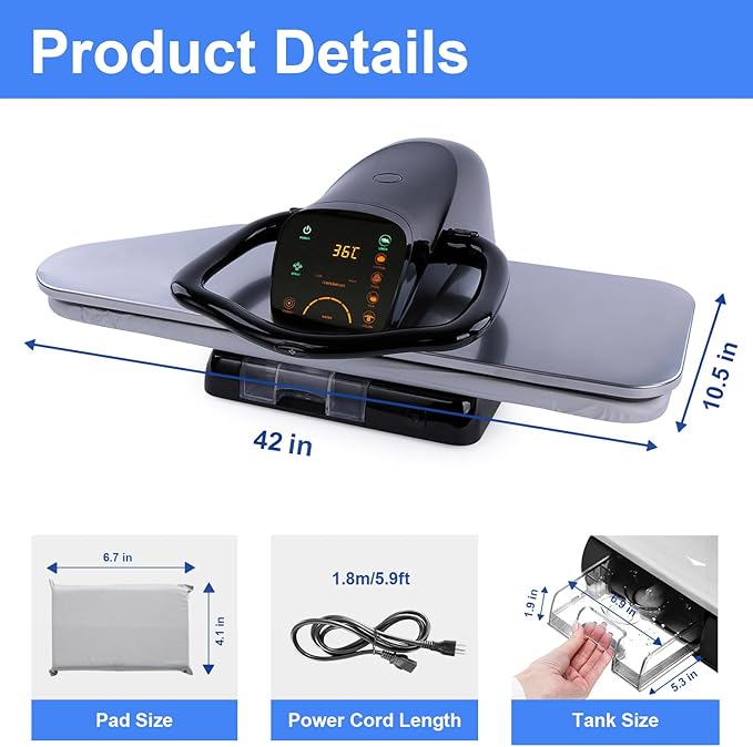 Plancha de vapor de 42 pulgadas, 2200 vatios, con control táctil y pantalla LED